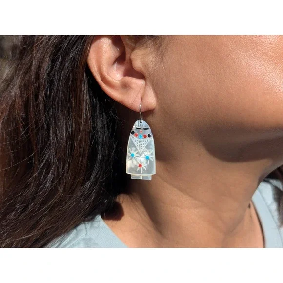 Native American Earrings Zuni Kachina Corn Maiden Southwest Jewelry‎ ***